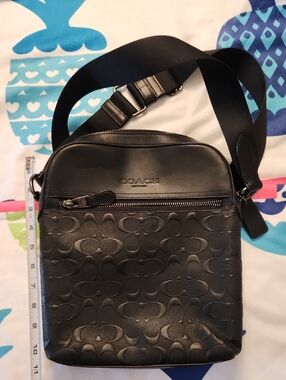 Coach Houston Flight Bag Black Leather Signature